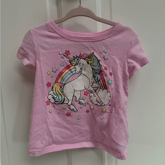 The Children's Place Other - The Children’s Place 3T Girls Pink & White Unicorn Short Sleeve Top Blouse